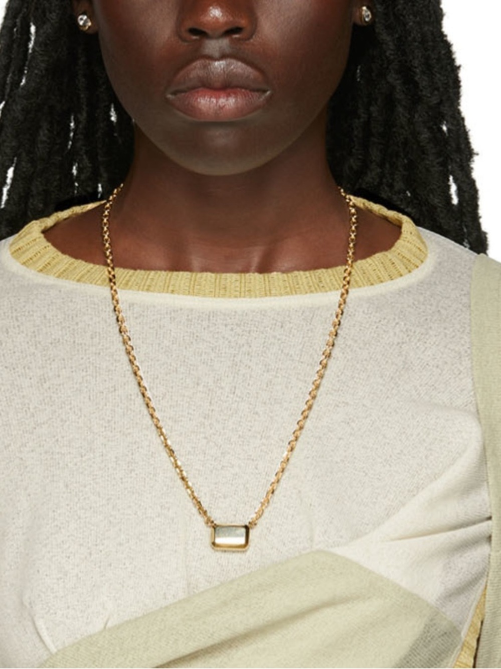 14K Gold Chunky Chain Necklace with Rectangular Pendant - NUMBERING